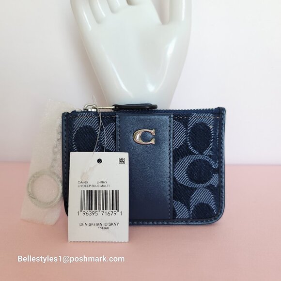 COACH Mini Skinny ID Card Case in Denim Signature- Deep Blue multi color⭐ - Picture 16 of 16